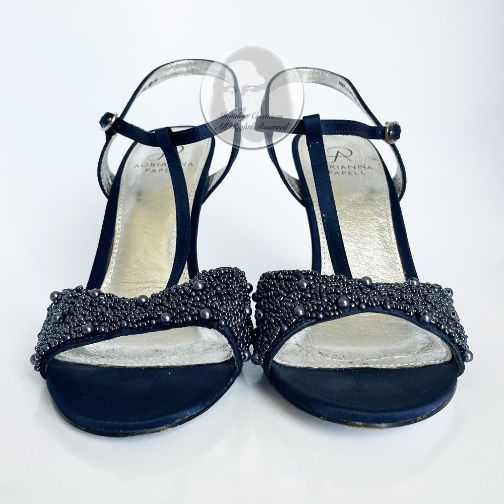 Adrianna Papell Alia Sandal T-Strap Beaded Satin Formal Evening Heels Size 8.5M - Picture 4 of 13